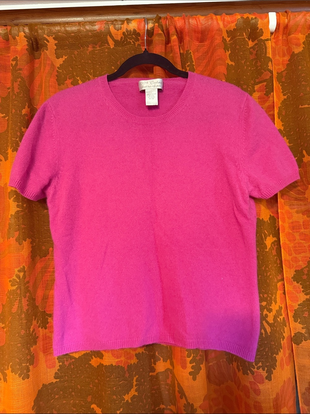 Vintage Short-Sleeve Cashmere Tee in Hot Pink